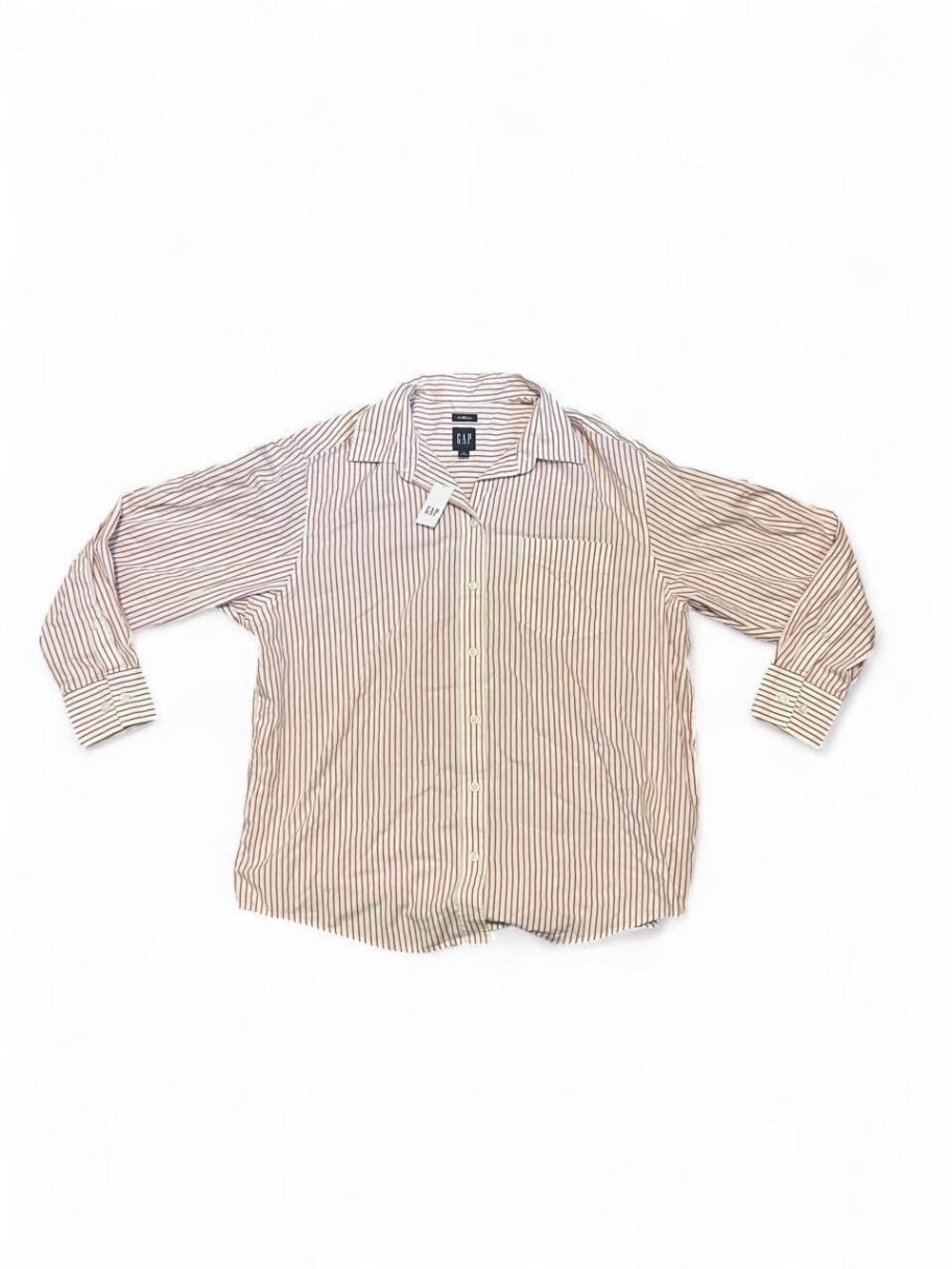 GAP Men’s Beige and White Striped Button-Down Shirt